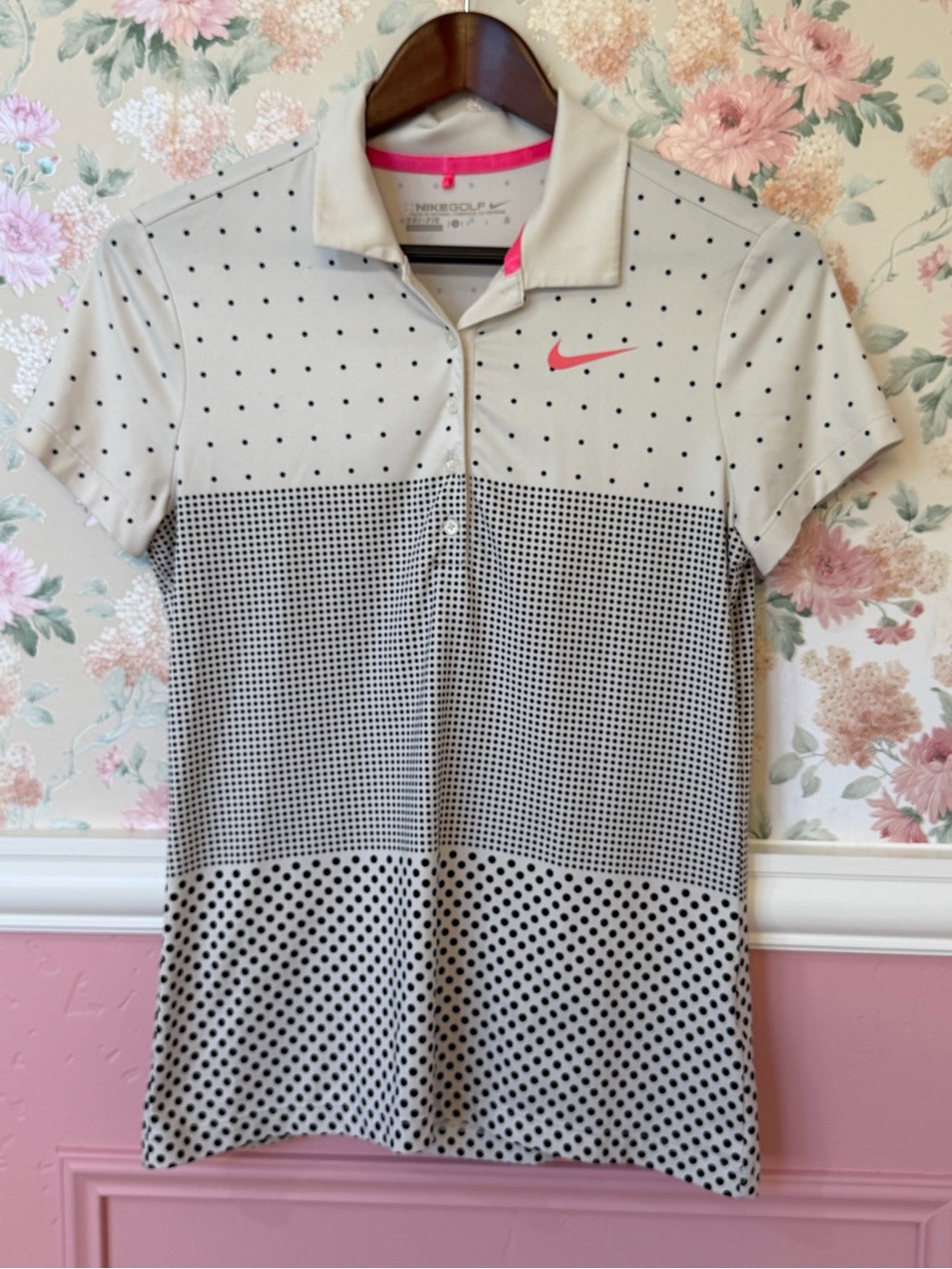 Vintage Nike Polka Dot Golf Polo - Light Gray with Pink Swooshing